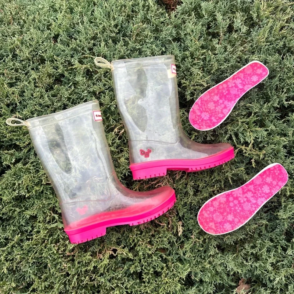 American Girl Wellie Wishers Peekaboo Clear‎ Rubber Rain Boots Size 1/2